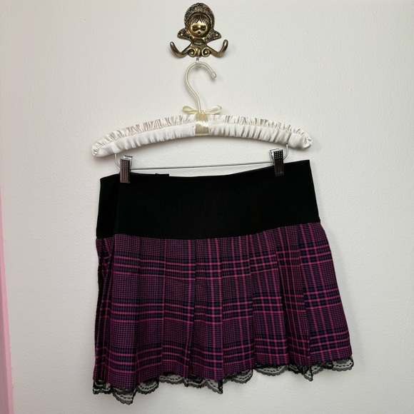 Vintage Morbid Threads Black Pink Purple Plaid Pleated Lace Mini Skirt Medium - Picture 5 of 9